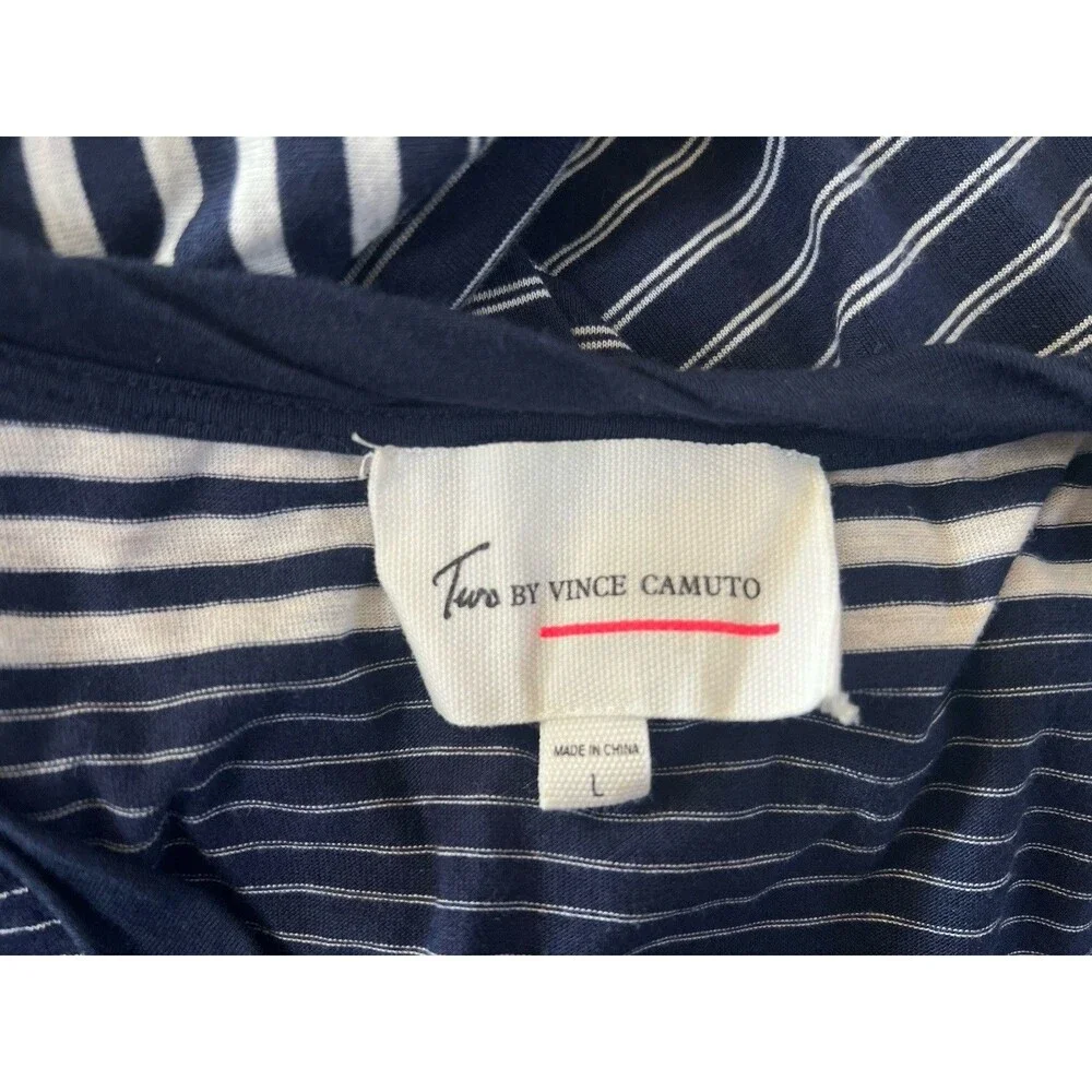 Two By Vince Camuto Navy White Striped Sleeveless Maxi Dress Large